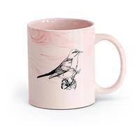AYUEHBN cerámica Café y Bebidas Calientes Pájaro cantor pájaro en rama animal flores naturales （11oz/320ml） Regalo único de oficina para mujeres y hombres Rosa mármol