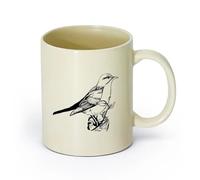 AYUEHBN cerámica Café y Bebidas Calientes Pájaro cantor pájaro en rama animal flores naturales （11oz/320ml） Regalo único de oficina para mujeres y hombres Amarillo claro