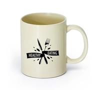 AYUEHBN cerámica Taza de Café Alimentación saludable Dieta Gimnasia Deportes Estilo de vida Cocina Comedor （11oz/320ml） Para hombres y mujeres Amarillo claro