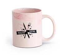 AYUEHBN cerámica Taza de Café Alimentación saludable Dieta Gimnasia Deportes Estilo de vida Cocina Comedor （11oz/320ml） Para hombres y mujeres Rosa mármol