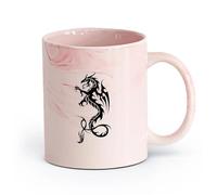 AYUEHBN cerámica Taza de Café con Asa - Cerámica Clásica Alas de dragón Fantasía Mágica Animal Monstruo （11oz/320ml） Apto para lavavajillas y microondas Rosa mármol