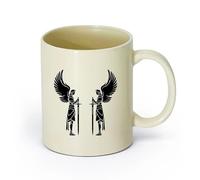 AYUEHBN cerámica Taza de Café con Asa - Cerámica Clásica Ángeles caballeros con alas y espadas guerreros （11oz/320ml） Para té, café, infusión caliente Amarillo claro