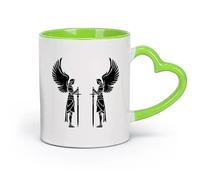 AYUEHBN cerámica Taza de Café con Asa - Cerámica Clásica Ángeles caballeros con alas y espadas guerreros （11oz/320ml） Para té, café, infusión caliente Verde