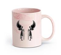 AYUEHBN cerámica Taza de Café con Asa - Cerámica Clásica Ángeles caballeros con alas y espadas guerreros （11oz/320ml） Para té, café, infusión caliente Rosa mármol