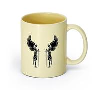 AYUEHBN cerámica Taza de Café con Asa - Cerámica Clásica Ángeles caballeros con alas y espadas guerreros （11oz/320ml） Para té, café, infusión caliente Beige
