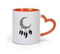 AYUEHBN cerámica Taza de Café con Asa - Cerámica Clásica Atrapasueños de plumas de luna creciente （11oz/320ml） Ideal para el hogar, la oficina, cafeterías, ideas de regalo Naranja