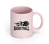 AYUEHBN cerámica Taza de Café con Asa - Cerámica Clásica Baloncesto Palabras Fuego Pelota Juego Deportes （11oz/320ml） Para Té, Café, Leche, Capuchino Rosa