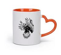 AYUEHBN cerámica Taza de Café con Asa - Cerámica Clásica Búho Noche Bosque Pájaro Volando Tribal （11oz/320ml） Taza de cerámica para capuchino, té, leche Naranja