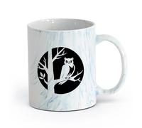 AYUEHBN cerámica Taza de Café con Asa - Cerámica Clásica Búho, pájaro, rama de árbol, hogar viviente （11oz/320ml） Bebidas calientes, espresso Azul mármol