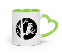 AYUEHBN cerámica Taza de Café con Asa - Cerámica Clásica Búho, pájaro, rama de árbol, hogar viviente （11oz/320ml） Bebidas calientes, espresso Verde