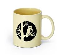 AYUEHBN cerámica Taza de Café con Asa - Cerámica Clásica Búho, pájaro, rama de árbol, hogar viviente （11oz/320ml） Bebidas calientes, espresso Beige