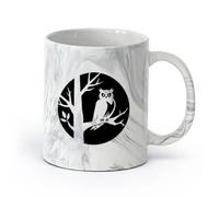 AYUEHBN cerámica Taza de Café con Asa - Cerámica Clásica Búho, pájaro, rama de árbol, hogar viviente （11oz/320ml） Bebidas calientes, espresso Negro mármol