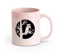 AYUEHBN cerámica Taza de Café con Asa - Cerámica Clásica Búho, pájaro, rama de árbol, hogar viviente （11oz/320ml） Bebidas calientes, espresso Rosa mármol