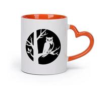 AYUEHBN cerámica Taza de Café con Asa - Cerámica Clásica Búho, pájaro, rama de árbol, hogar viviente （11oz/320ml） Bebidas calientes, espresso Naranja