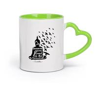 AYUEHBN cerámica Taza de Café con Asa - Cerámica Clásica Cita budista de Buda Sé alguien que quieras ser （11oz/320ml） Para té, chocolate caliente Verde