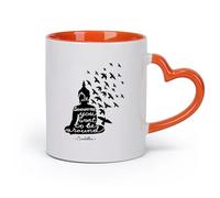 AYUEHBN cerámica Taza de Café con Asa - Cerámica Clásica Cita budista de Buda Sé alguien que quieras ser （11oz/320ml） Para té, chocolate caliente Naranja