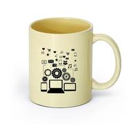 AYUEHBN cerámica Taza de Café con Asa - Cerámica Clásica Dispositivos de comunicación en redes sociales （11oz/320ml） Para té, chocolate caliente Beige