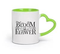 AYUEHBN cerámica Taza de Café con Asa - Cerámica Clásica Frase Florece como una flor Palabras florales （11oz/320ml） Apto para lavavajillas y microondas Verde