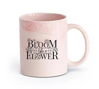 AYUEHBN cerámica Taza de Café con Asa - Cerámica Clásica Frase Florece como una flor Palabras florales （11oz/320ml） Apto para lavavajillas y microondas Rosa mármol