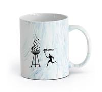 AYUEHBN cerámica Taza de Café con Asa - Cerámica Clásica Juegos Antorcha Fuego Deportista Deporte （11oz/320ml） Para bebidas calientes, latte, capuchino Azul mármol
