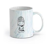 AYUEHBN cerámica Taza de Café con Asa - Cerámica Clásica Meditación del Niño Buda Budismo Yoga （11oz/320ml） Regalo único de oficina para mujeres y hombres Azul mármol