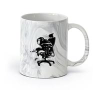 AYUEHBN cerámica Taza de Café con Asa - Cerámica Clásica Monkey Boss Una silla Simios Animales （11oz/320ml） Regalo único de oficina para mujeres y hombres Negro mármol