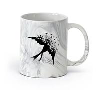 AYUEHBN cerámica Taza de Café con Asa - Cerámica Clásica Pájaro cantor Bandada de pájaros Golondrina （11oz/320ml） Ideal para usar en casa y la oficina Negro mármol