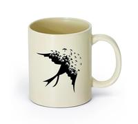 AYUEHBN cerámica Taza de Café con Asa - Cerámica Clásica Pájaro cantor Bandada de pájaros Golondrina （11oz/320ml） Ideal para usar en casa y la oficina Amarillo claro