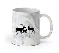 AYUEHBN cerámica Taza de Café con Asa - Cerámica Clásica Resumen Familia de ciervos Animales del bosque （11oz/320ml） Apto para lavavajillas y microondas Negro mármol