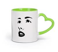 AYUEHBN cerámica Taza de Café con Asa - Cerámica Clásica Rostro femenino con ojos y labios bien abiertos （11oz/320ml） Ideal para usar en casa y la oficina Verde