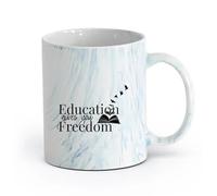 AYUEHBN cerámica Taza de café con estilo Educación Cita Escuela Estudio Universidad Libros Libertad Aves （11oz/320ml） Para café, avena, té, fácil de limpiar Azul mármol