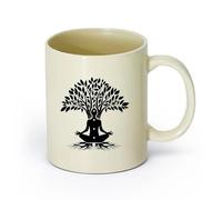 AYUEHBN cerámica Taza de café con estilo Estudio de Yoga Chakras de la Chica del Árbol de Meditación （11oz/320ml） Para Té, Café, Leche, Capuchino Amarillo claro
