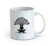 AYUEHBN cerámica Taza de café con estilo Estudio de Yoga Chakras de la Chica del Árbol de Meditación （11oz/320ml） Para Té, Café, Leche, Capuchino Azul mármol