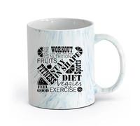 AYUEHBN cerámica Taza de café con estilo Gimnasio Bienestar Gimnasia Entrenamiento Deportes Dieta （11oz/320ml） Elegante y duradero: apto para microondas y lavavajillas Azul mármol