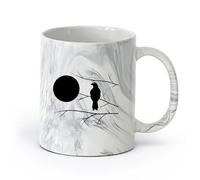 AYUEHBN cerámica Taza de café con estilo Halcón en la rama de un árbol, dormitorio con luna llena （11oz/320ml） Regalo único de oficina para mujeres y hombres Negro mármol