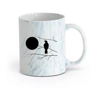 AYUEHBN cerámica Taza de café con estilo Halcón en la rama de un árbol, dormitorio con luna llena （11oz/320ml） Regalo único de oficina para mujeres y hombres Azul mármol