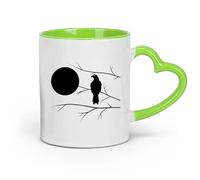 AYUEHBN cerámica Taza de café con estilo Halcón en la rama de un árbol, dormitorio con luna llena （11oz/320ml） Regalo único de oficina para mujeres y hombres Verde