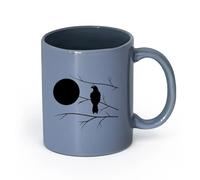 AYUEHBN cerámica Taza de café con estilo Halcón en la rama de un árbol, dormitorio con luna llena （11oz/320ml） Regalo único de oficina para mujeres y hombres Gris azulado