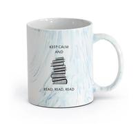 AYUEHBN cerámica Taza de café con estilo Mantén la calma y lee la pila de libros de la biblioteca （11oz/320ml） Ideal para el hogar, la oficina, cafeterías, ideas de regalo Azul mármol