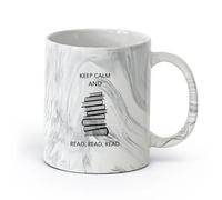 AYUEHBN cerámica Taza de café con estilo Mantén la calma y lee la pila de libros de la biblioteca （11oz/320ml） Ideal para el hogar, la oficina, cafeterías, ideas de regalo Negro mármol