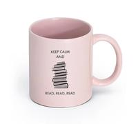 AYUEHBN cerámica Taza de café con estilo Mantén la calma y lee la pila de libros de la biblioteca （11oz/320ml） Ideal para el hogar, la oficina, cafeterías, ideas de regalo Rosa