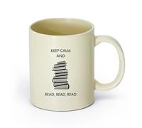 AYUEHBN cerámica Taza de café con estilo Mantén la calma y lee la pila de libros de la biblioteca （11oz/320ml） Ideal para el hogar, la oficina, cafeterías, ideas de regalo Amarillo claro