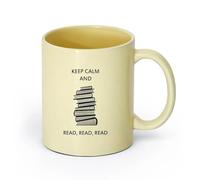 AYUEHBN cerámica Taza de café con estilo Mantén la calma y lee la pila de libros de la biblioteca （11oz/320ml） Ideal para el hogar, la oficina, cafeterías, ideas de regalo Beige