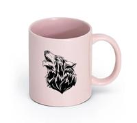 AYUEHBN cerámica Taza de Café de Cerámica Cabeza de lobo tribal animal solitario bestia del bosque （11oz/320ml） Oficina, hogar, cafetería, apto para lavavajillas y microondas Rosa