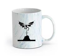 AYUEHBN cerámica Taza de Café de Cerámica Dragón Volador Cuentos Medievales Mitología Alas Espada （11oz/320ml） Elegante y duradero: apto para microondas y lavavajillas Azul mármol
