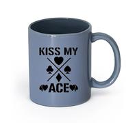 AYUEHBN cerámica Taza de Café de Cerámica Frase Bésame mi as en las cartas de casino de apuestas （11oz/320ml） Regalo único de oficina para mujeres y hombres Gris azulado