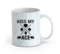 AYUEHBN cerámica Taza de Café de Cerámica Frase Bésame mi as en las cartas de casino de apuestas （11oz/320ml） Regalo único de oficina para mujeres y hombres Azul mármol