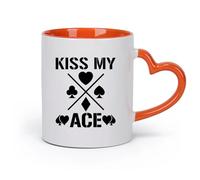AYUEHBN cerámica Taza de Café de Cerámica Frase Bésame mi as en las cartas de casino de apuestas （11oz/320ml） Regalo único de oficina para mujeres y hombres Naranja