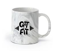 AYUEHBN cerámica Taza de Café de Cerámica Ponte En Forma Gimnasia Con Mancuernas Gimnasio Culturismo （11oz/320ml） Para té, café y bebidas calientes Negro mármol