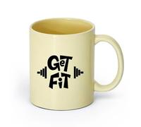 AYUEHBN cerámica Taza de Café de Cerámica Ponte En Forma Gimnasia Con Mancuernas Gimnasio Culturismo （11oz/320ml） Para té, café y bebidas calientes Beige